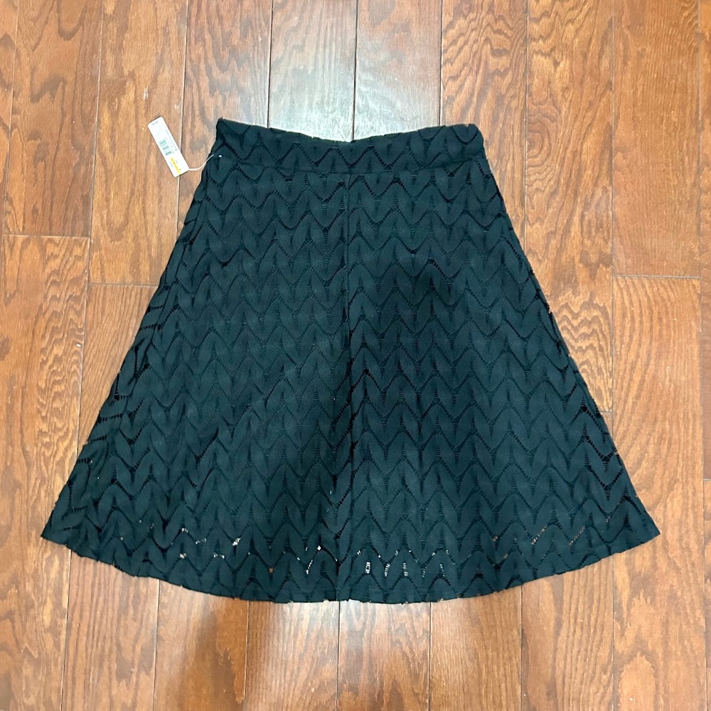 NWT Black New Directions Skirt Lace Cut Out Pattern Lined A-line Knee Length